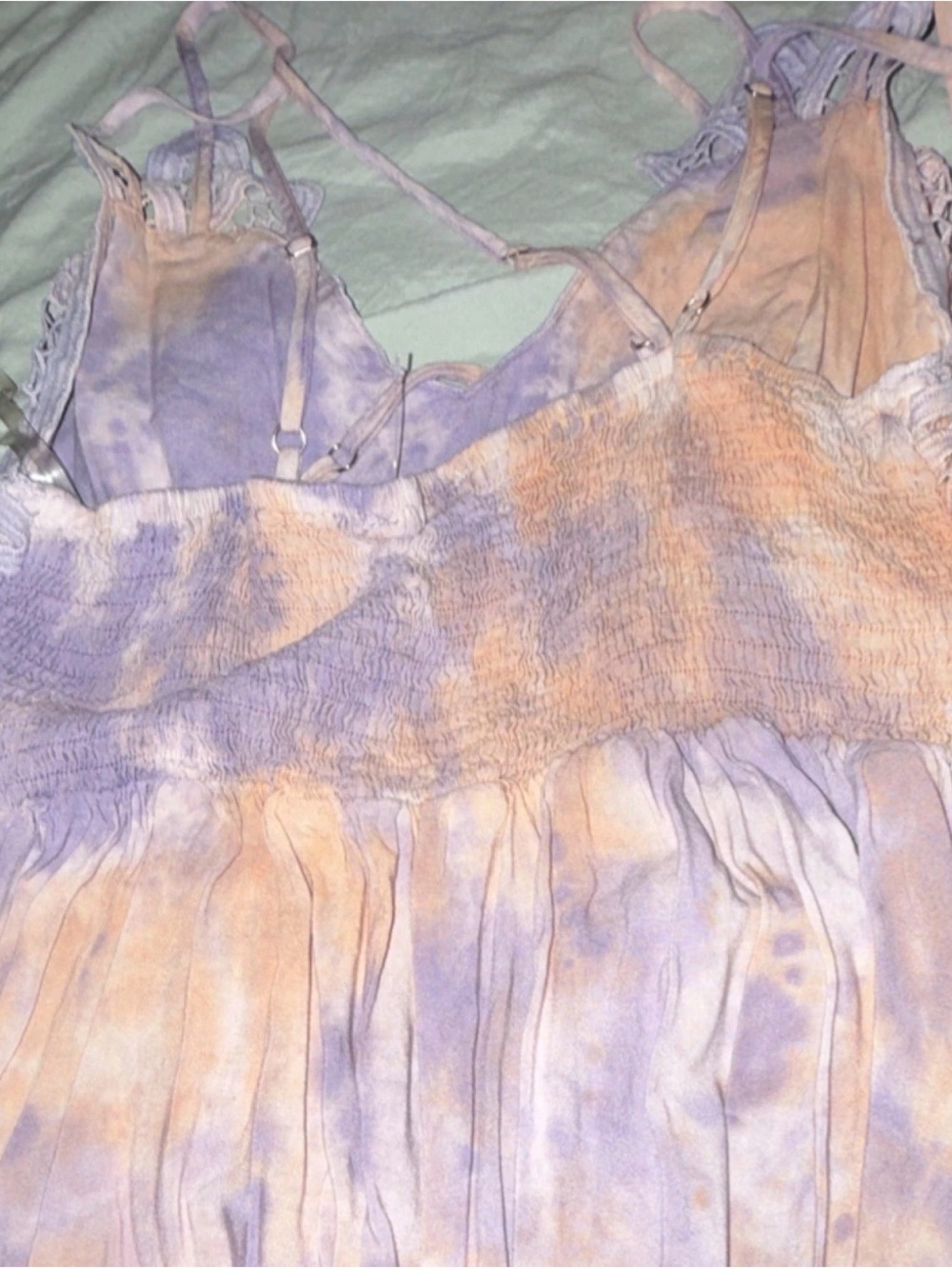 Zenana Outfitters Lavender & Peach Tie-Dye Smocked Spaghetti Strap Top